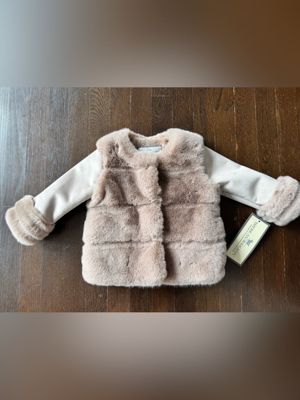 Toddler Girl’s Mocha Faux Fur Vest with Cream Sleeves